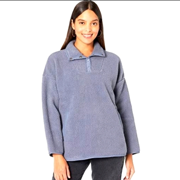 Madewell Tops - MADEWELL Raleigh King Whale Sherpa Popover in Large Blue Grey NWT Pullover